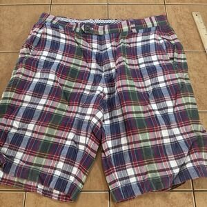 Brooks Brothers Bermuda Plaid Shorts Baird McNutt Irish Linen Cotton Sz 33 x 11